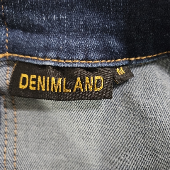 Denim Land Two Tone Distressed Puff Shoulders Denim Jacket Medium - Picture 4 of 4